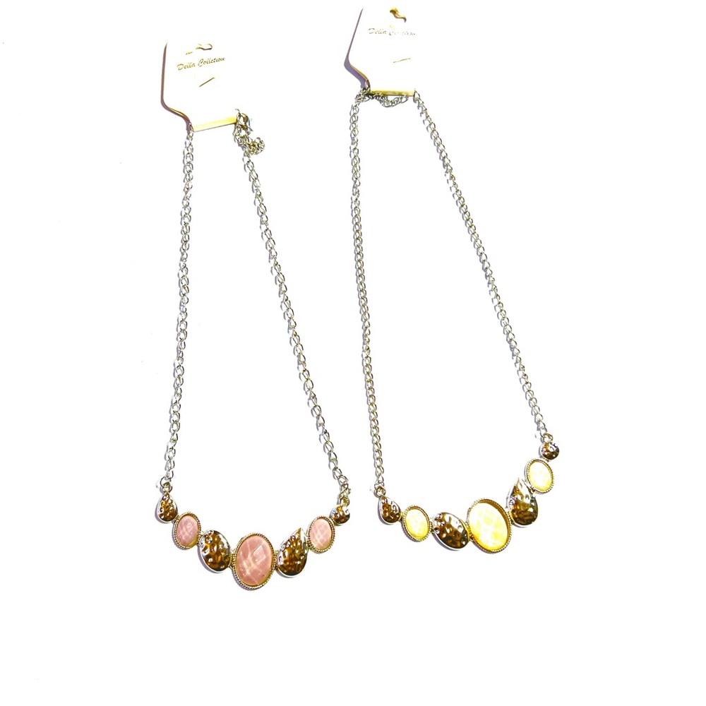 Set of 2 Silver Chic Cream and Pink Necklace Set